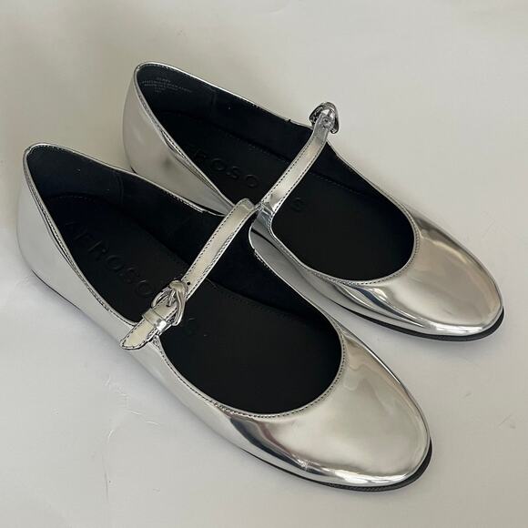 Aerosoles 'Perry' Women's 7.5 Silver Mirror Mary Jane Ballet Flat Excellent - Picture 8 of 9